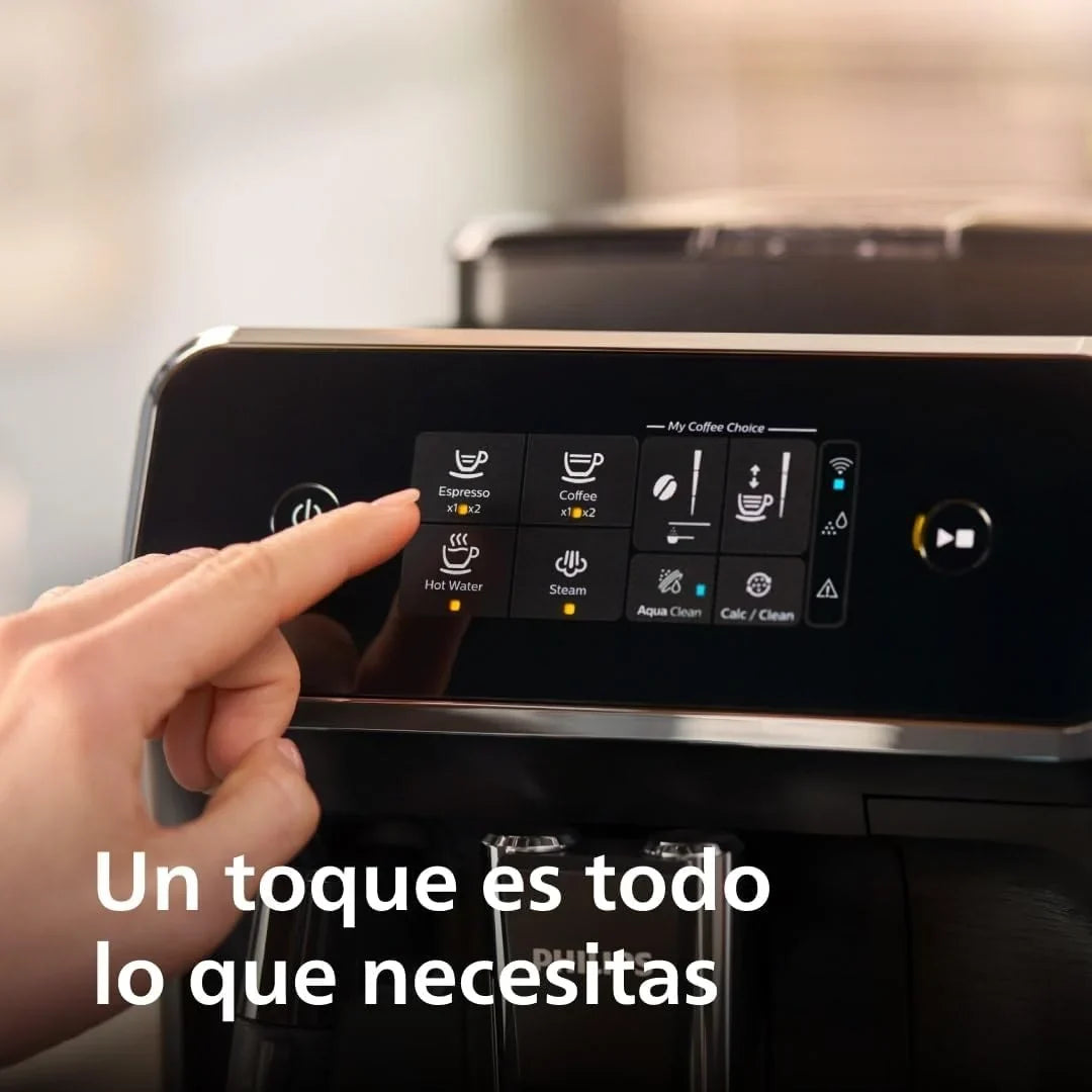 2026 Serie 2200 Cafetera Espresso Automática – 2 Cafés, Pantalla Táctil, Espumador de Leche Clásico, Molinillo Cerámico, Negro Mate (EP2220/10)