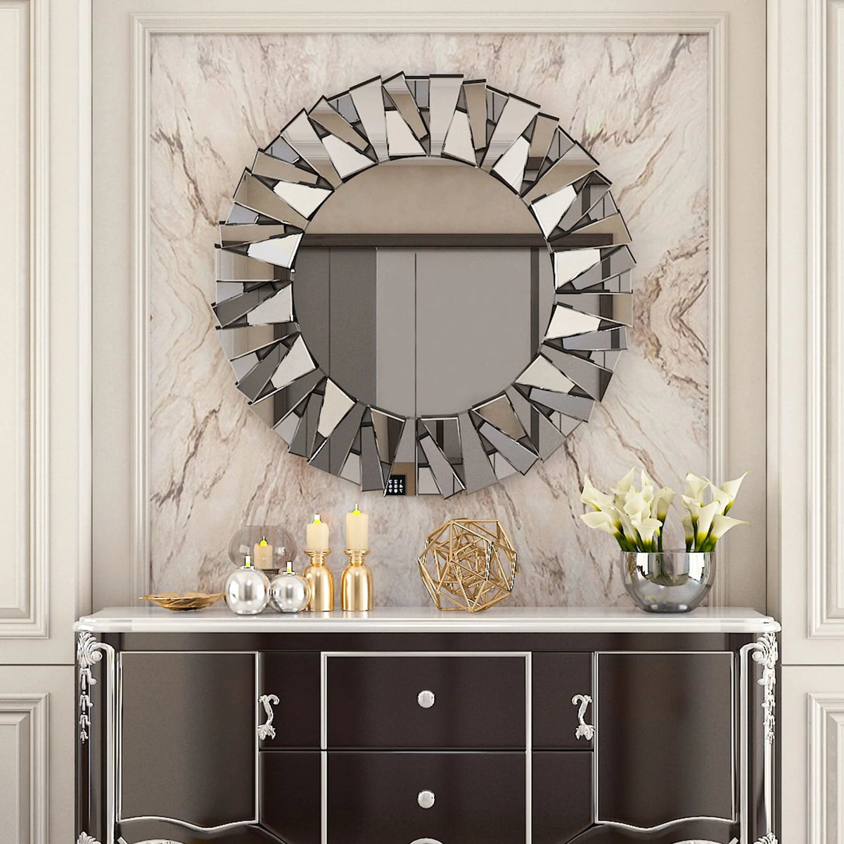 2026 32 Inch Round Decorative Wall Mirror, Glass Accent Mirror for Home Decor