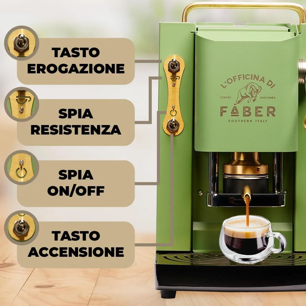 Cafetera Faber PRO Total Deluxe 2026, fabricada en latón, con papel ESE de 44 mm y capacidad de 1,3 litros (blanca).