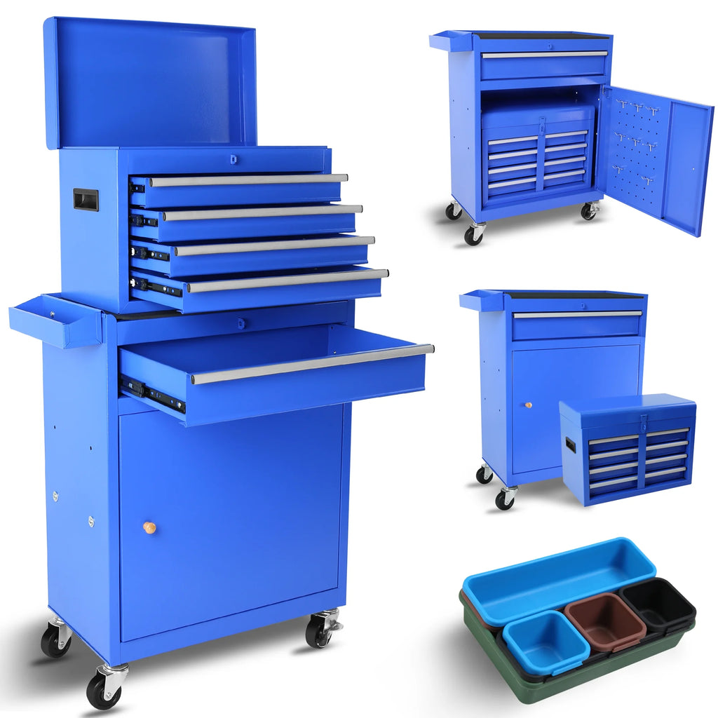 2026 DUOSONG 5-Drawer Rolling Tool Chest, High Capacity Tool Storage Cabinet W/Lockable Wheels, Adjustable Shelf & Anti-Slip Liner, Detachable Tool Box Organizer, Rolling Tool Cabinet Blue Steel Tools &