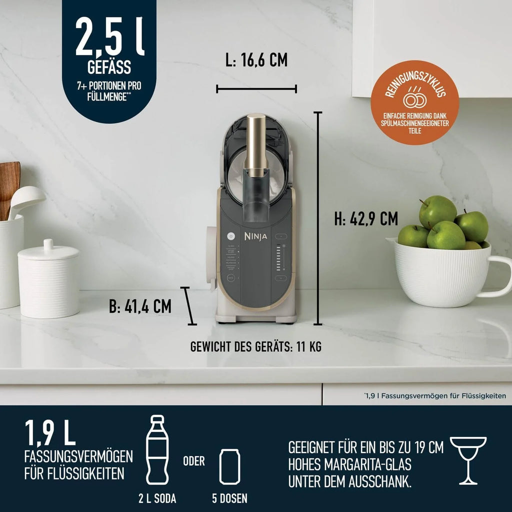 Máquina Ninja SLUSHi 2026 para granizados, cócteles helados, frappés, batidos y zumos congelados, no requiere hielo ni preparación, tecnología WhisperChill, capacidad de 1,9 L, color oro piedra, FS301EUSTGD