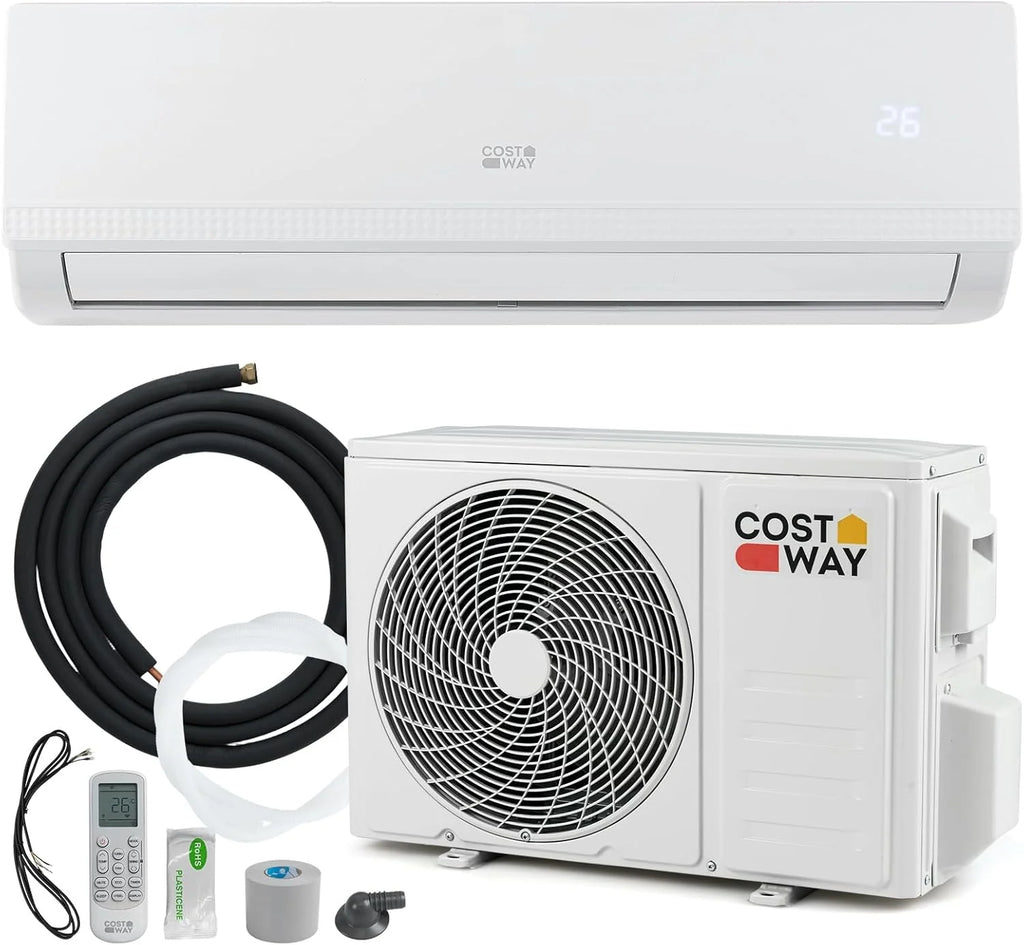 COSTWAY Aire Acondicionado Split, 2,6 kW, Aire Acondicionado con Calefacción con Bomba de Calor,Refrigerante: R32, Calefactor y Refrigerador con Kit de Instalación para Habitación hasta 70m³ (9000BTU) 2026