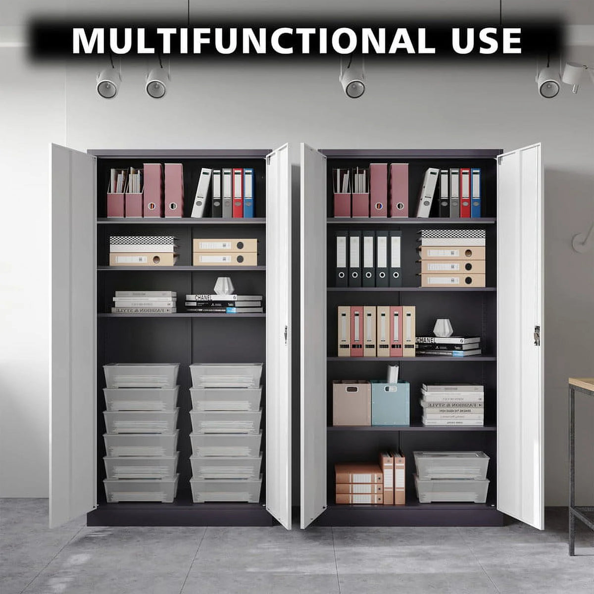 2026 STANI Metal Storage Cabinet with Locking Doors, Garage Lockable Steel Cabinets with 4 Doors and 5 Shelves for Home, Garage, Pantry Workshop Warehouse
