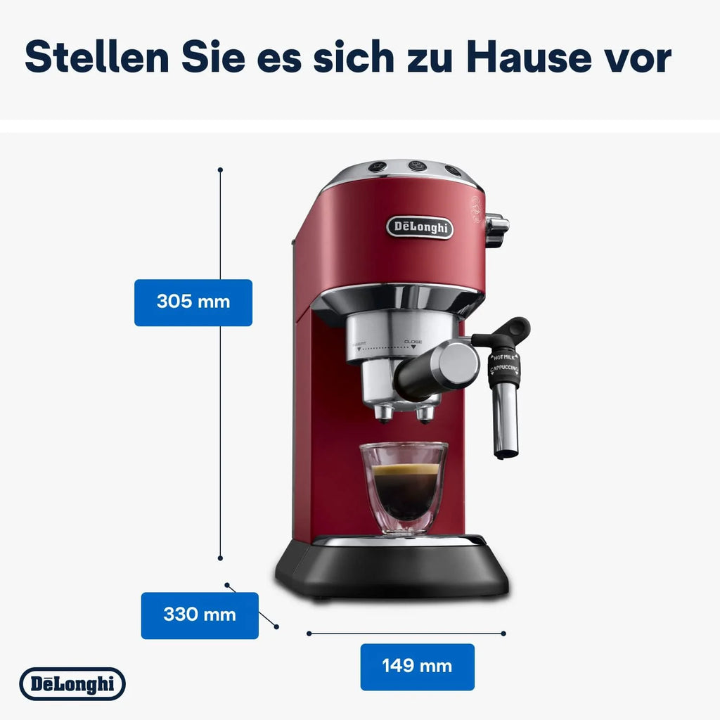 Cafetera espresso De'Longhi Dedica Style EC 685.M de 2026 con portafiltro, espumador de leche profesional, solo 15 cm de ancho, para café molido o cápsulas ESE, depósito de agua de 1 l, color plata.