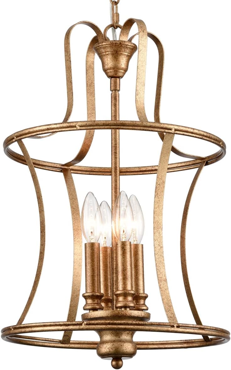 2026 Modern Lantern Pendant Light 4-Light Lantern Chandelier Lighting, Rusty Gold Pendant Lights Kitchen Island Hanging Light Fixtures for Dining Room Hallway Living Room