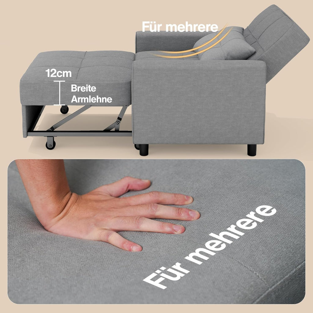 Sillón reclinable Bealife 2026, sillón cama con respaldo ajustable, sillón para TV, sofá cama plegable, sillón reclinable para sala de estar y dormitorio (gris claro)