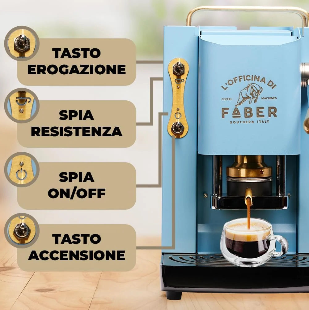 Cafetera Faber PRO Total Deluxe 2026, fabricada en latón, con papel ESE de 44 mm y capacidad de 1,3 litros (blanca).