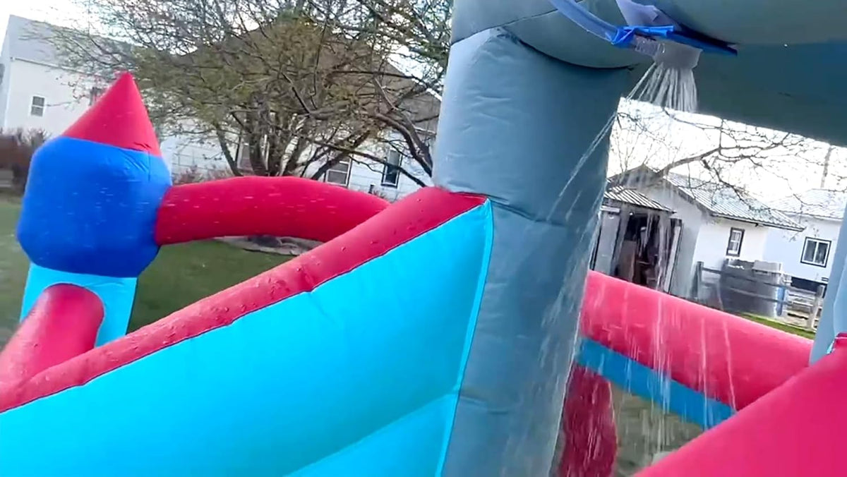 2026 Inflatable Water Slides for Kids 8-in-1 Bounce House Water Park with 450W Blower Climbing Wall, Splash Pool, 2 Water Cannons, Basketball Hoop, Water Slide, Crocodile Sprinkler for Gift Backyard Party