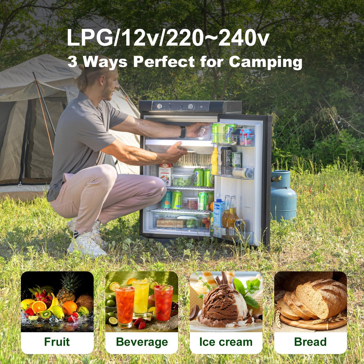 Refrigerador Smeta 2026, Gas, 100 l, Autocaravana, 12 V, 220 V, Refrigerador triple, Congelador, Caravana, Garaje, Casa móvil, Dormitorio, Casa, Silencioso, Negro
