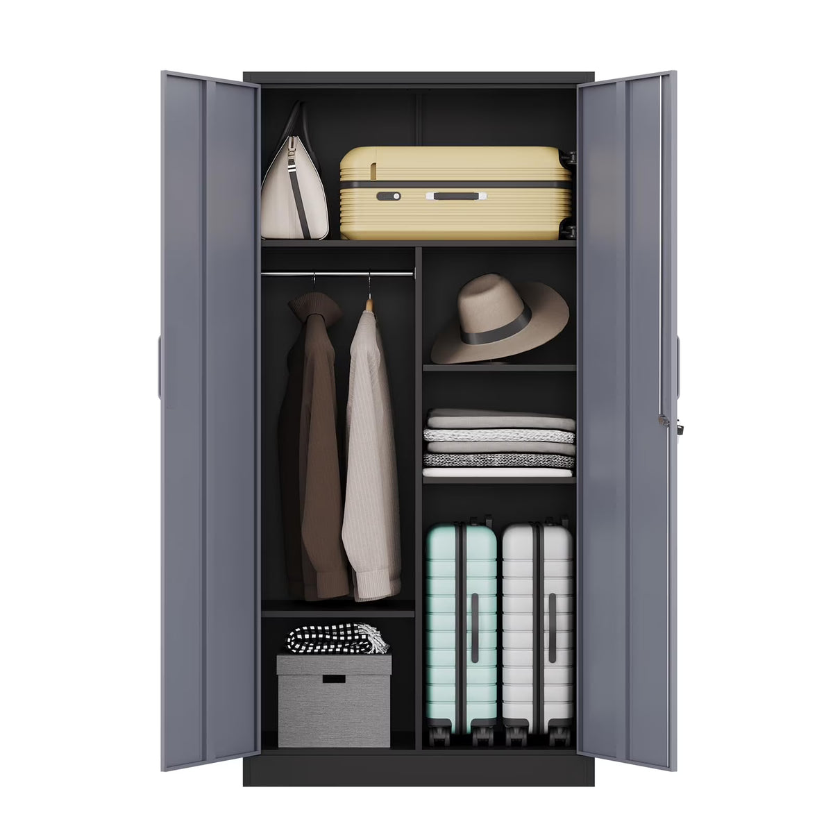 2026 STANI Metal Storage Cabinet with Locking Doors, Garage Lockable Steel Cabinets with 4 Doors and 5 Shelves for Home, Garage, Pantry Workshop Warehouse