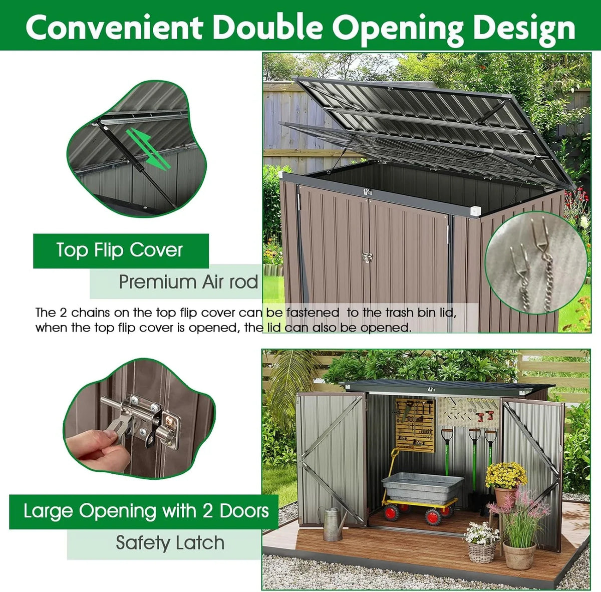 2026 HOMASIS Cobertizo de Jardín, Caseta Metálica con Tapa Abatible de Exterior, Cobertizo de Herramientas con Doble Puerta, Alta Resistencia para Granja, Terraza, 172x101x130cm, Gris (Gris Cálido)
