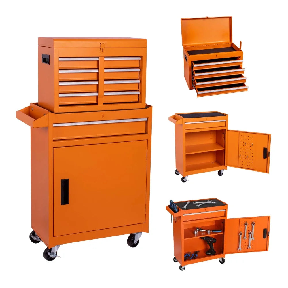 2026 5-Drawer Rolling Tool Chest, 2 in 1 Detachable Tool Box with Lockable Wheels, Adjustable Shelf, and Liner for Garage and Workshop Storage (Yellow)
