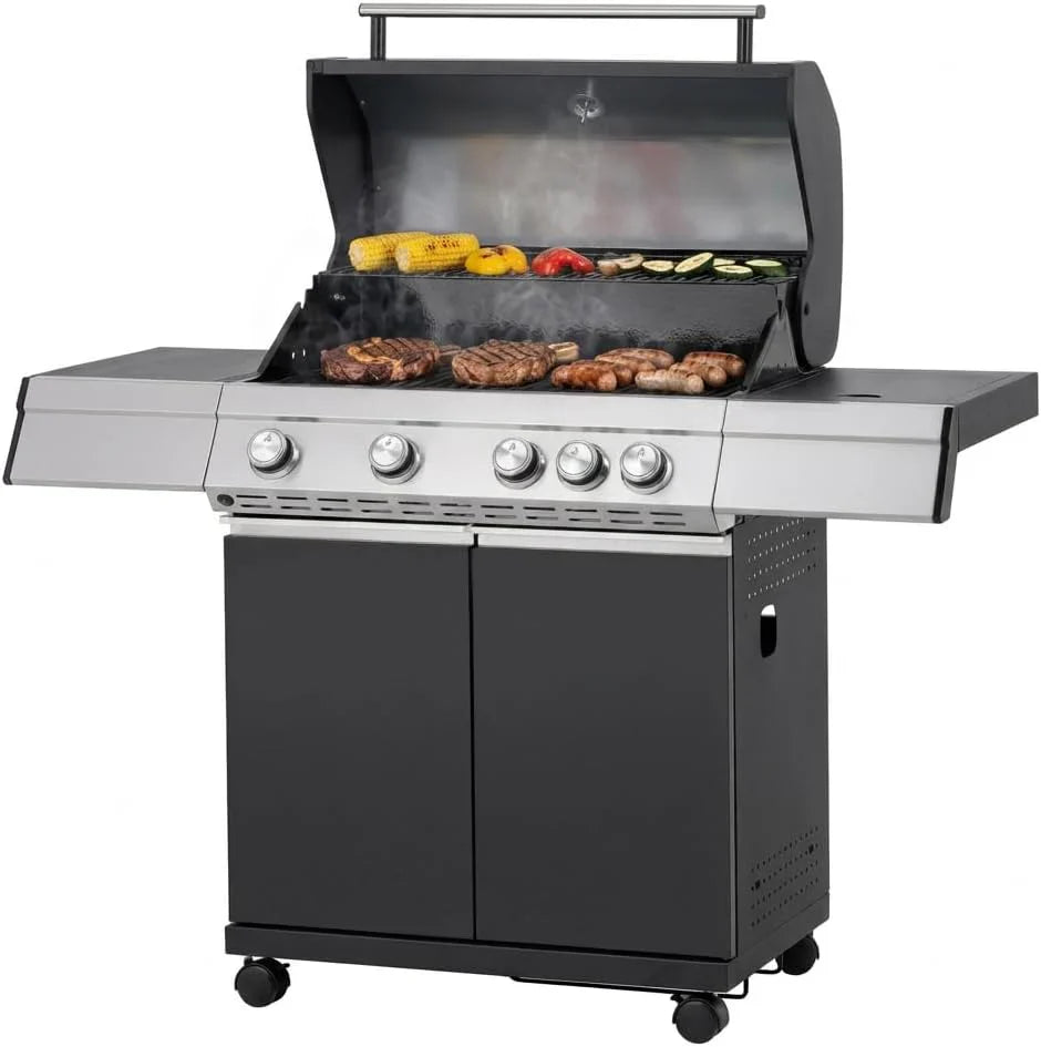 Barbacoa de gas Tarrington House Paxton 4 de 1 quemador, acero/acero inoxidable, tapa con termómetro, mesa auxiliar, ruedas, color negro. 2026