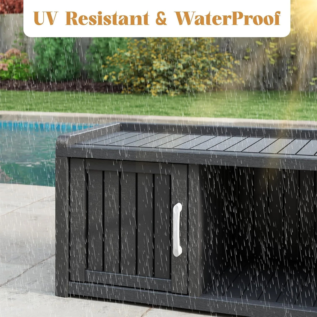2026 KAMABOKO Outdoor Shoe Storage Cabinet, Waterproof UV-Resistant Entryway Storage Bench Indoor Outdoor with 2 Barn Doors, Adjustable Shelves for Entryway, Bedroom, Hallway,Living Room(Black)