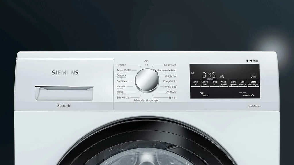 Lavadora Siemens WM14G400 iQ500 de 2026 / 8 kg / C / 1400 rpm / Programa para exteriores / Función VarioSpeed / Función de recarga / AquaStop, Blanco/Negro