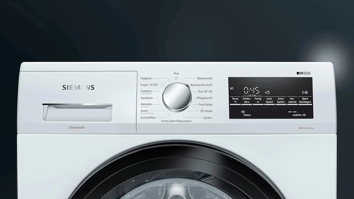 Lavadora Siemens WM14G400 iQ500 de 2026 / 8 kg / C / 1400 rpm / Programa para exteriores / Función VarioSpeed / Función de recarga / AquaStop, Blanco/Negro
