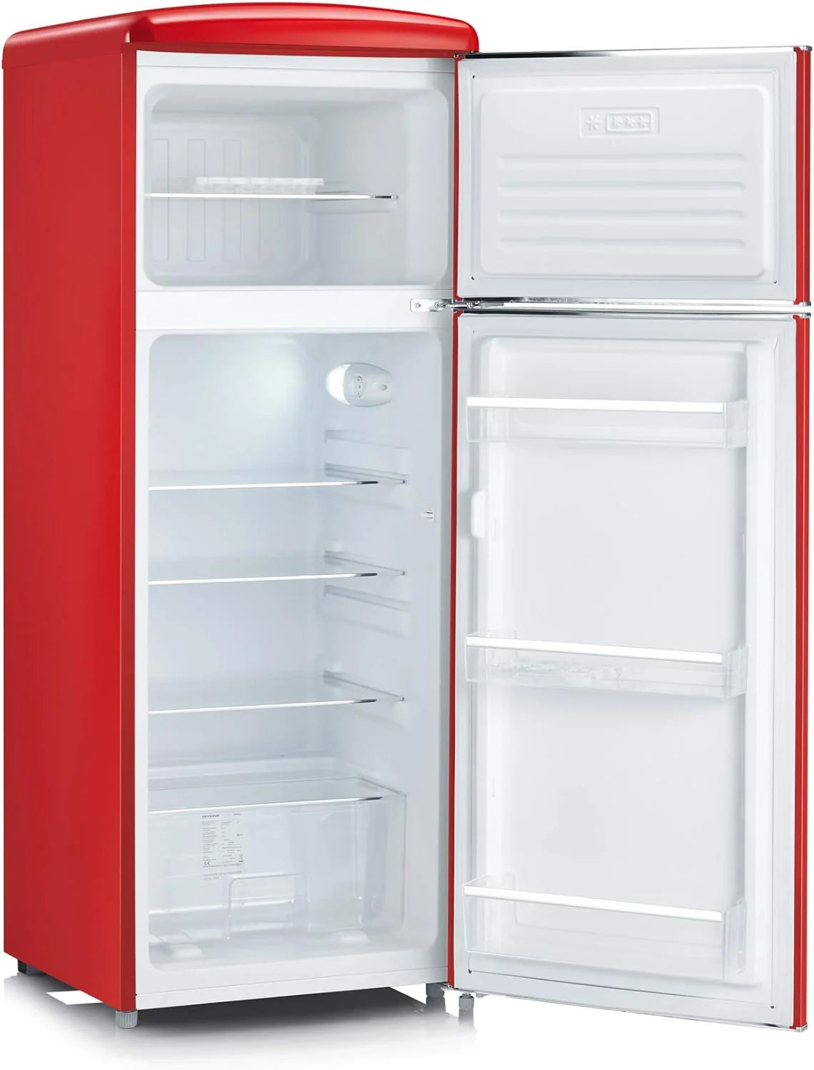 SEVERIN Retro 2026 – Combinación de frigorífico y congelador, una maravilla que ahorra espacio, 4 estantes regulables en altura y un amplio cajón para verduras, capacidad neta de 206 L, color crema, RKG 8933