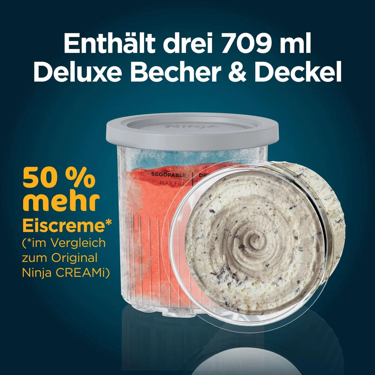 Máquina de helados y bebidas congeladas Ninja CREAMi Deluxe 2026 con 2 vasos, 10 funciones, prepara helados, gelato, sorbetes, yogur helado, batidos, granizados y más, opción de 2 sabores en 1, color plata, NC502EU