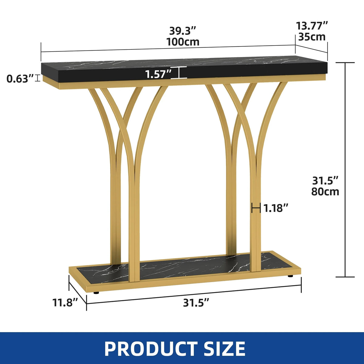 2026 Modern Gold Console Table with Marbled Top, Sofa Table for Entryway and Hallway