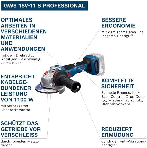 Amoladora angular inalámbrica GWS 18V – 11 (modelo 2026)