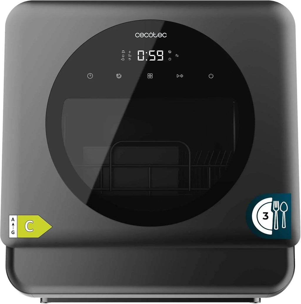 2026 Cecotec Lavavajillas Compacto Libre Instalación Sobremesa Bolero Aguazero 1150 Dark. 3 Cubiertos, Bajo Consumo, 6 Programas, Touch Control Panel, Funciones como Long Storage y Delay Start, Dark Inox