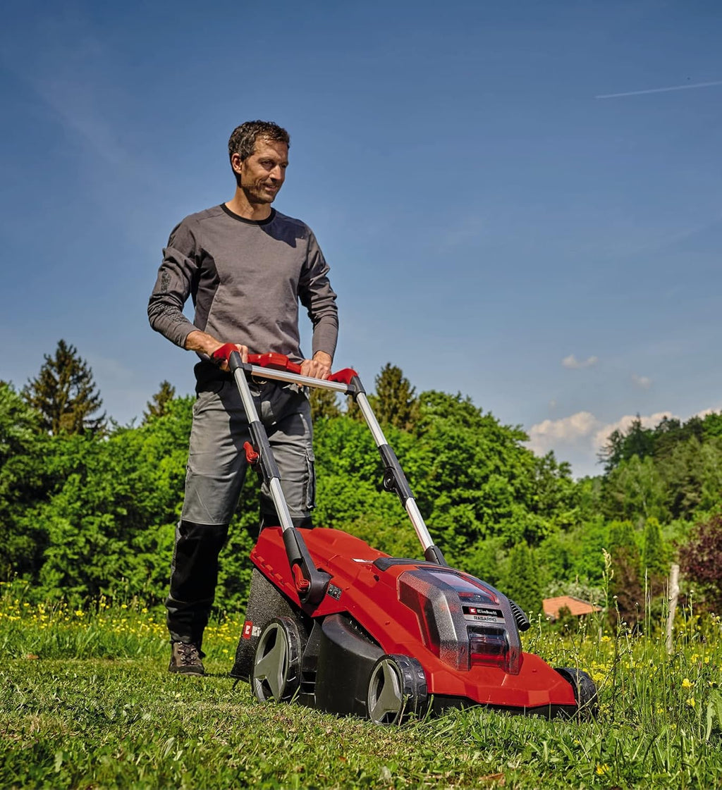 Cortacésped inalámbrico Einhell RASARRO 36/42 Kit Power X – Change 2026 (36 V, ancho de corte de 42 cm, hasta 725 m², sin escobillas, recogedor de césped de 50 L, función de mulching, incluye 2 baterías de 5,2 Ah + 1 cargador doble)