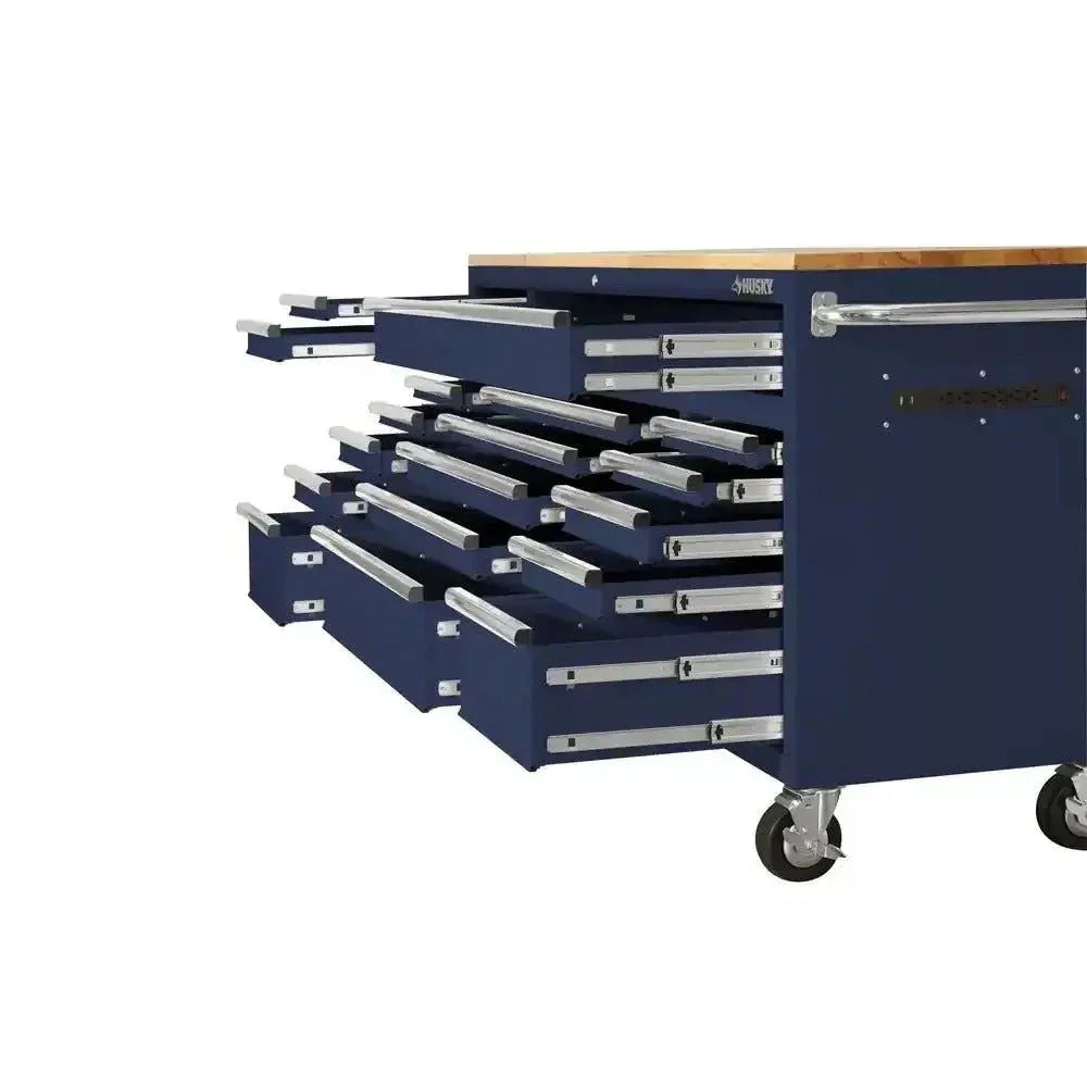 2026 Husky 72 in. 18-Drawer Mobile Workbench with Solid Wood Top in Gloss Blue