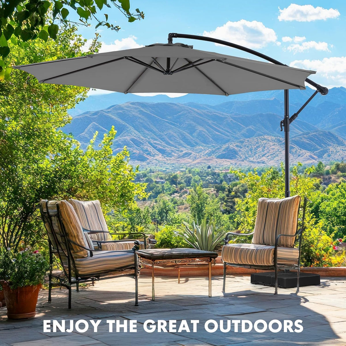 2026 9.8FT Offset Patio Umbrella Hanging Cantilever Umbrella Outdoor Sun Shade with Easy Tilt Adjustment, 8 Ribs, UV Protection for Backyard, Lawn, Garden and Pool, Blue