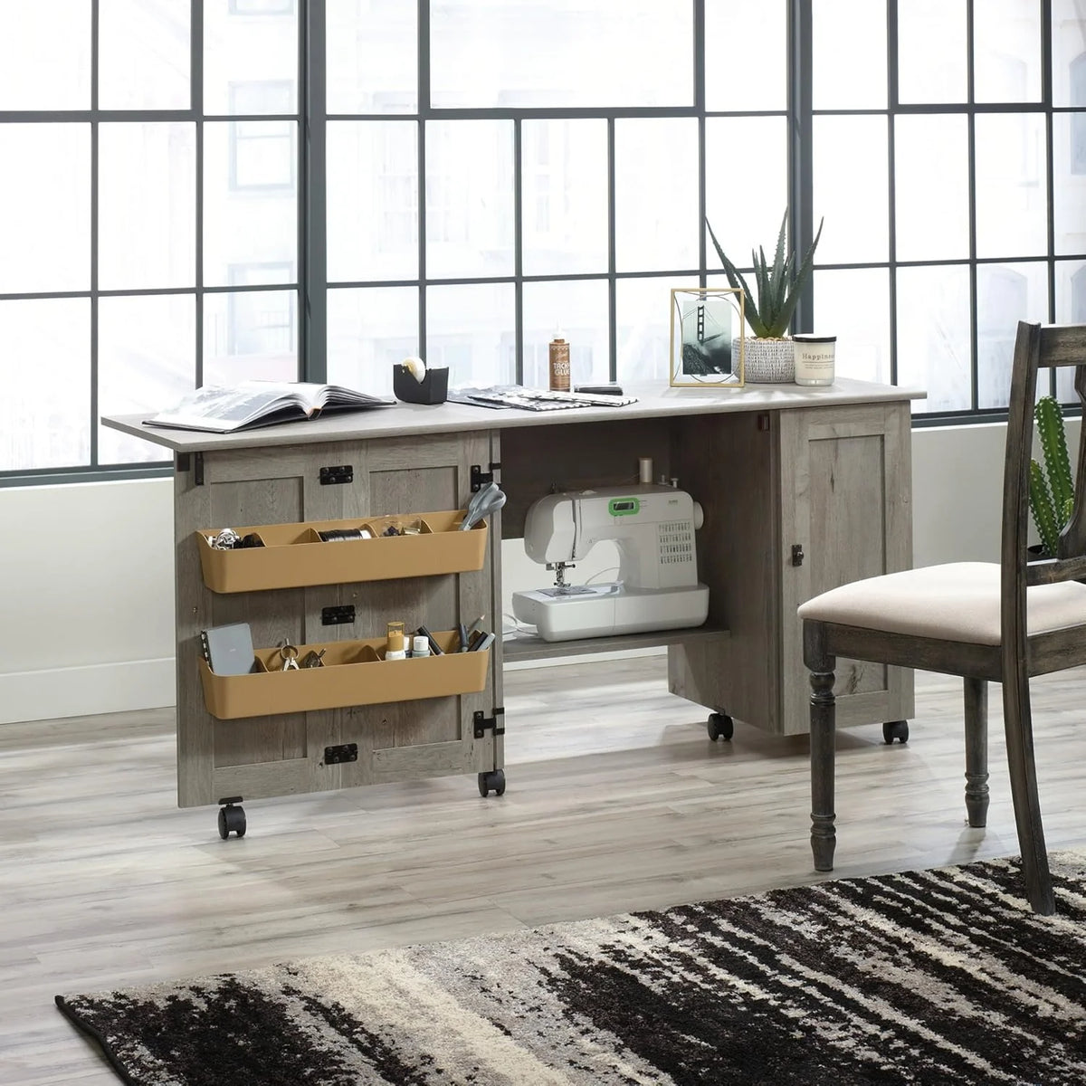 2026 Craft Cart Storage Cabinet, Rolling Sewing Table with Expandable Top, Mystic Oak
