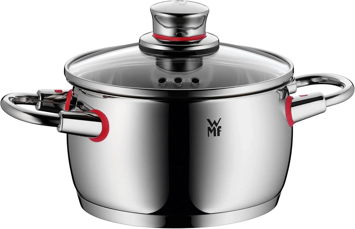 Juego de utensilios de cocina WMF Quality One de 9 piezas, acero inoxidable apto para inducción, 1 cacerola baja de 20 cm, 3 cacerolas de 16 cm, 20 cm y 24 cm, 1 cacerola de 16 cm con 4 tapas de vidrio. 2026