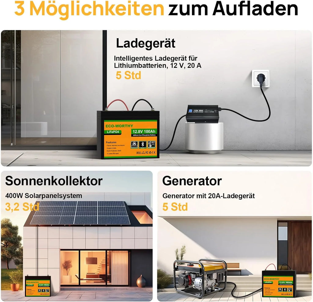 Batería de litio LiFePO4 de 12 V y 100 Ah, 1280 Wh, 12 V y 100 Ah, con certificación ECO – WORTHY (modelo 2026), Bluetooth, BMS de 100 A, protección contra bajas temperaturas y un máximo de 15 000 ciclos. Batería de 12 V y 100 Ah para autocaravanas