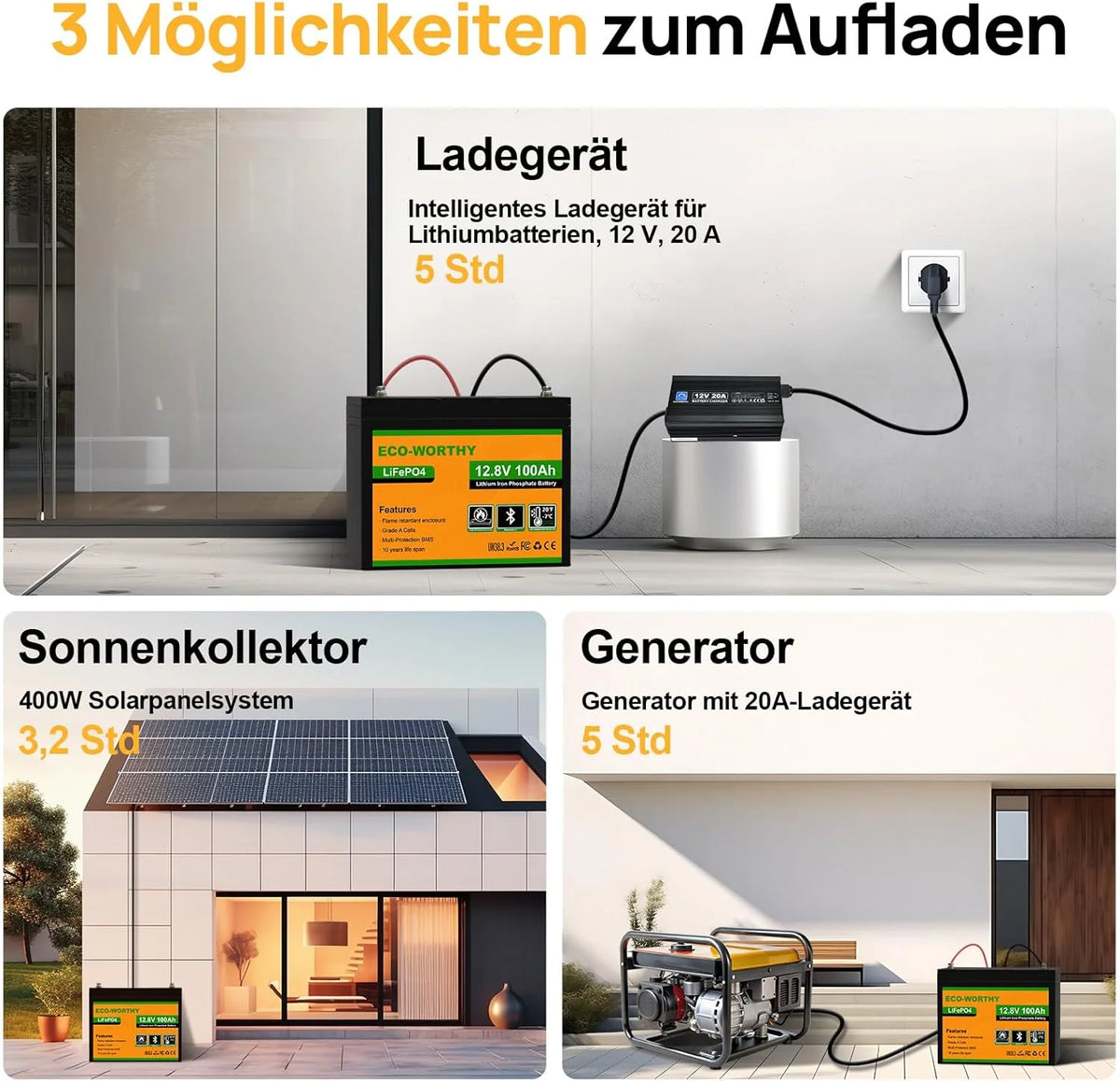 Batería de litio LiFePO4 de 12 V y 100 Ah, 1280 Wh, 12 V y 100 Ah, con certificación ECO – WORTHY (modelo 2026), Bluetooth, BMS de 100 A, protección contra bajas temperaturas y un máximo de 15 000 ciclos. Batería de 12 V y 100 Ah para autocaravanas