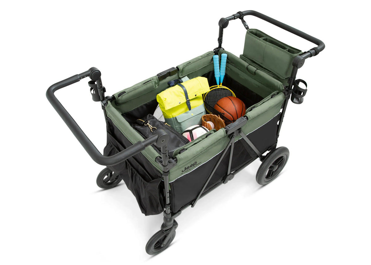 Carrito-Paseador Jeep Wrangler Deluxe para 4 Niños – Capota Desmontable, Bolsa Térmica, Asientos Modulares, Almacenamiento XXL, Ruedas Antipinchazos, Manillares Ajustables 2026