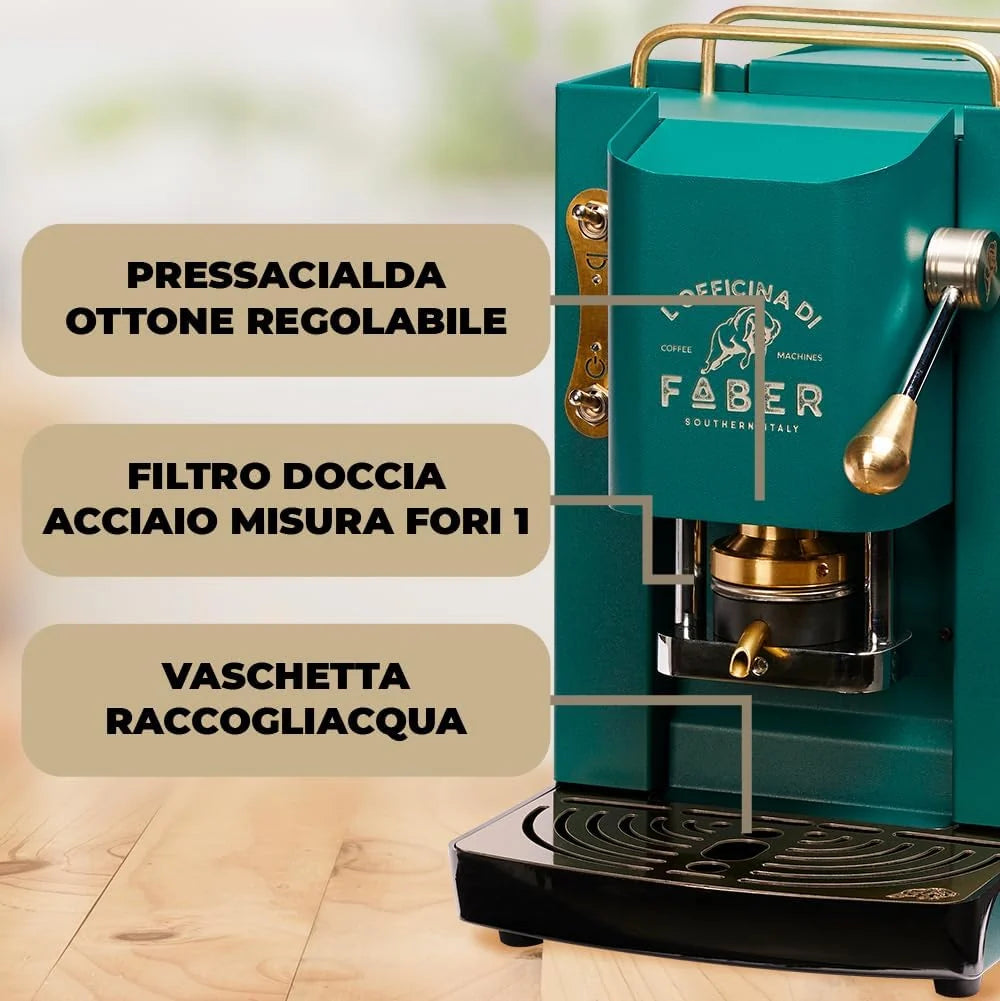 Cafetera Faber PRO Total Deluxe 2026, fabricada en latón, con papel ESE de 44 mm y capacidad de 1,3 litros (blanca).