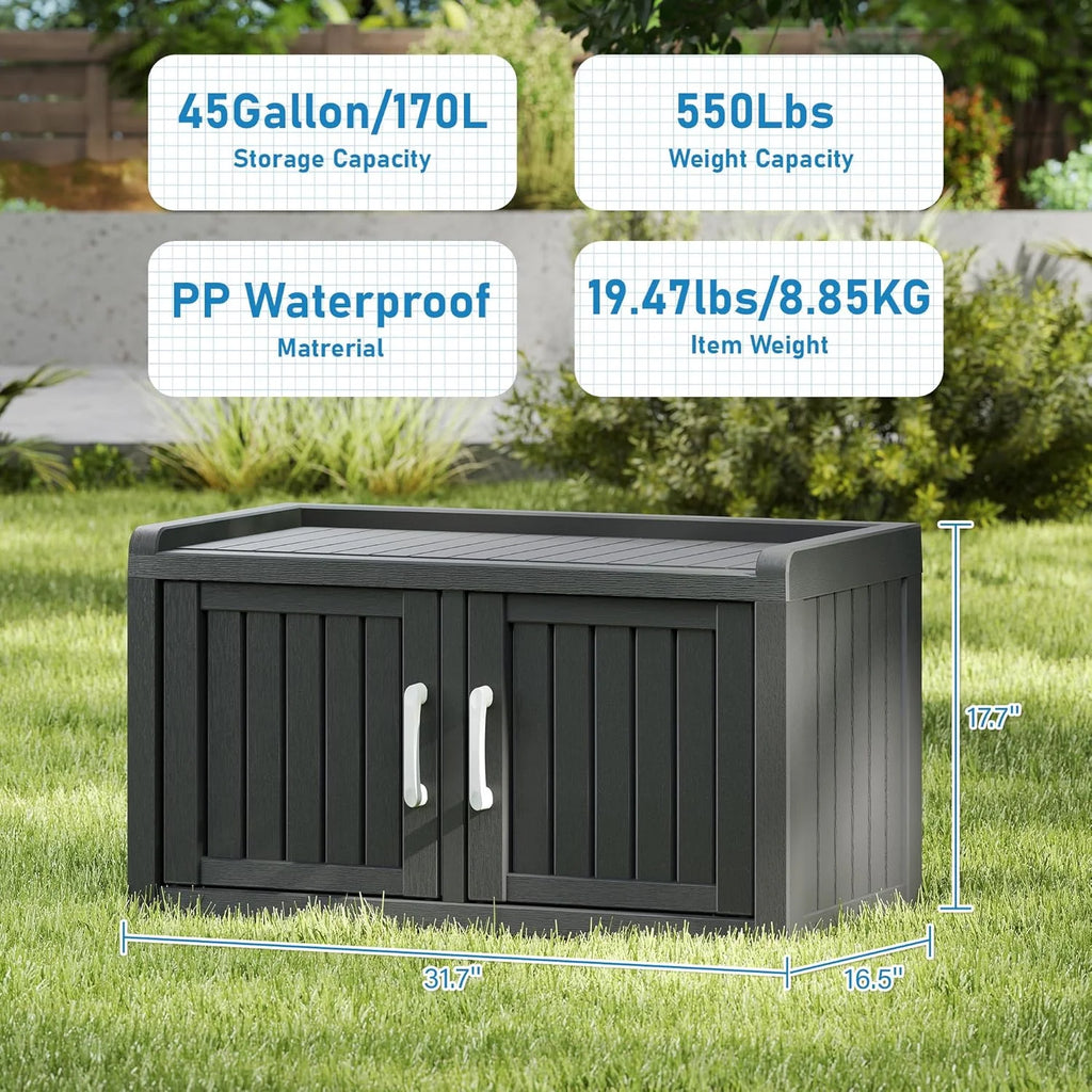 2026 KAMABOKO Outdoor Shoe Storage Cabinet, Waterproof UV-Resistant Entryway Storage Bench Indoor Outdoor with 2 Barn Doors, Adjustable Shelves for Entryway, Bedroom, Hallway,Living Room(Black)