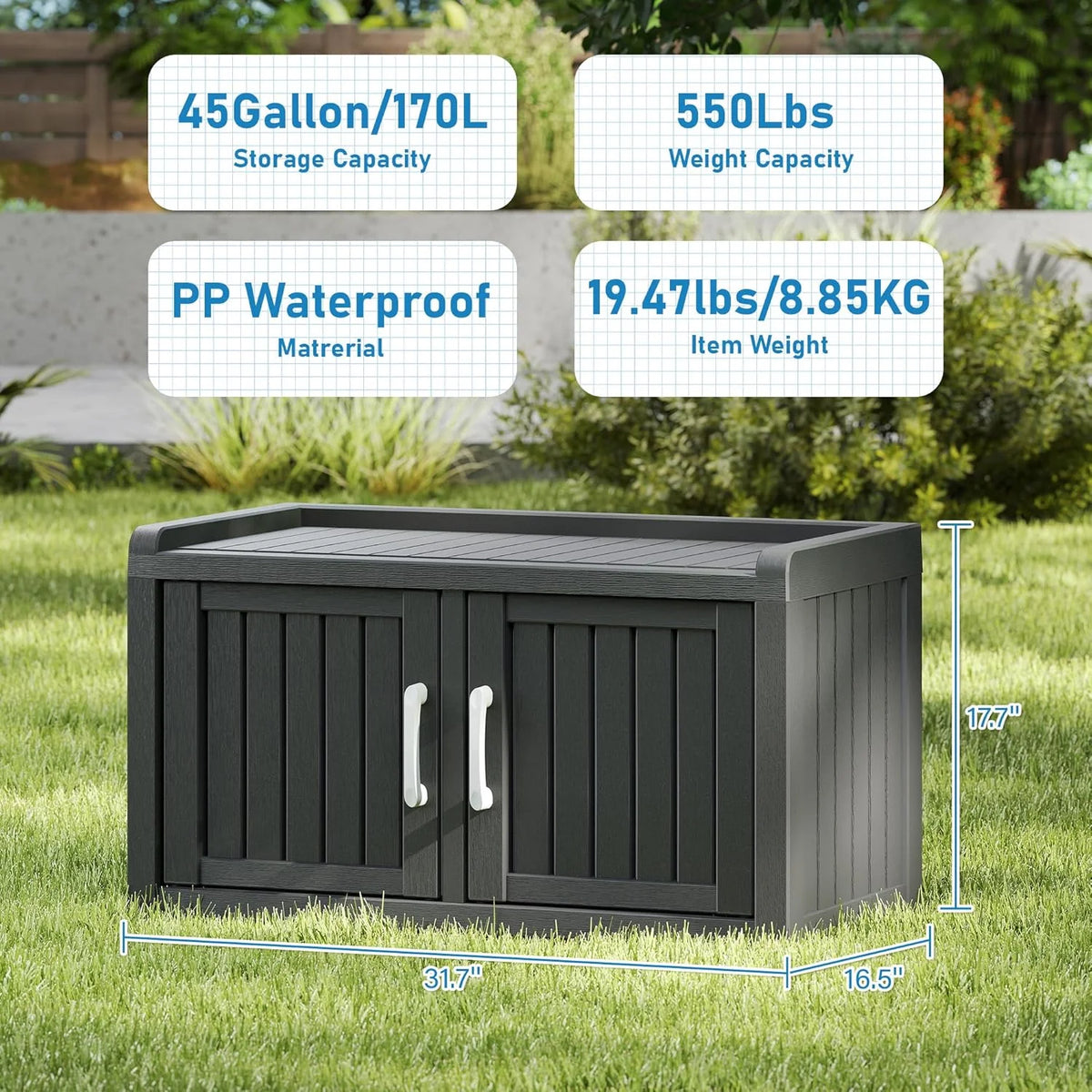 2026 KAMABOKO Outdoor Shoe Storage Cabinet, Waterproof UV-Resistant Entryway Storage Bench Indoor Outdoor with 2 Barn Doors, Adjustable Shelves for Entryway, Bedroom, Hallway,Living Room(Black)