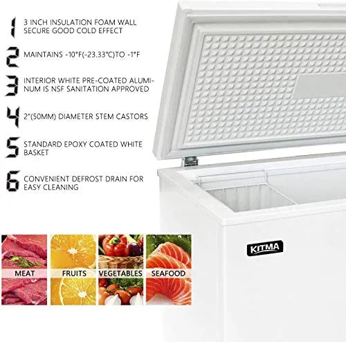 2026 Commercial Top Chest Freezer 7 Cu. Ft - Deep Ice Cream Freezer with Wire Storage Basket, Solid Door, for Groceries, Kitchen, Restaurant White