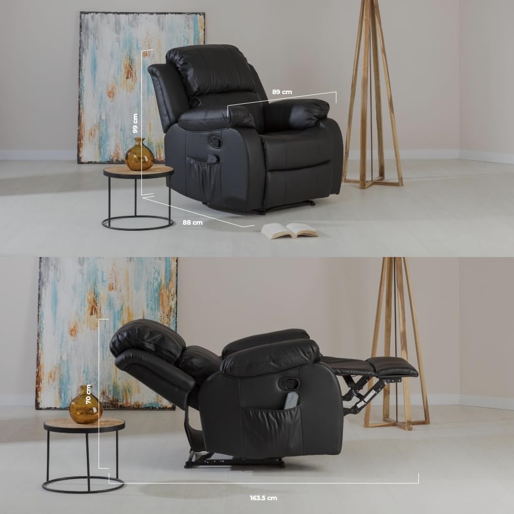 Don Descanso - Sillón Masaje Relax Calor Trevi Negro Reclinable 160º con 8 Motores Silenciosos, Calor Lumbar, Sist. Masaje 4 Zonas y Acabado en PU Anti-Cuarteo [Incluye Mando]. Ideal Gente Mayor 2026