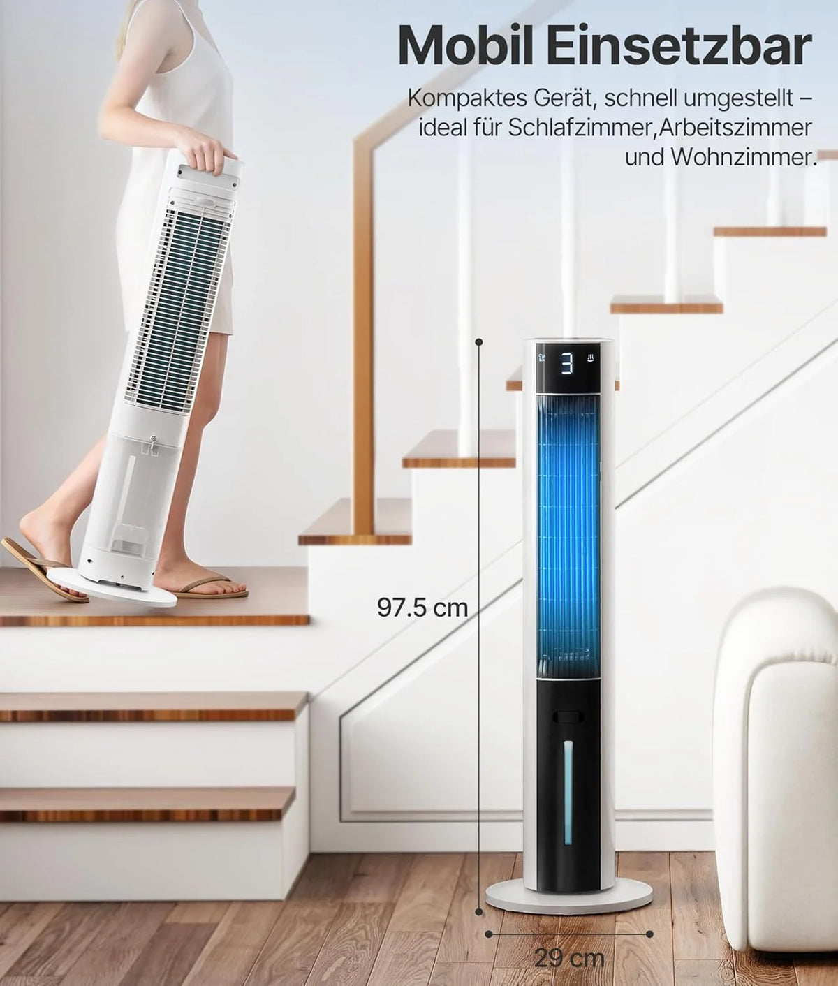 Ventilador de torre 2026 con enfriador de aire por agua – Aire acondicionado portátil sin manguera de escape, ventilador silencioso, 3 modos – Temporizador de 12 horas – Aroma – Control remoto, para habitaciones y apartamentos