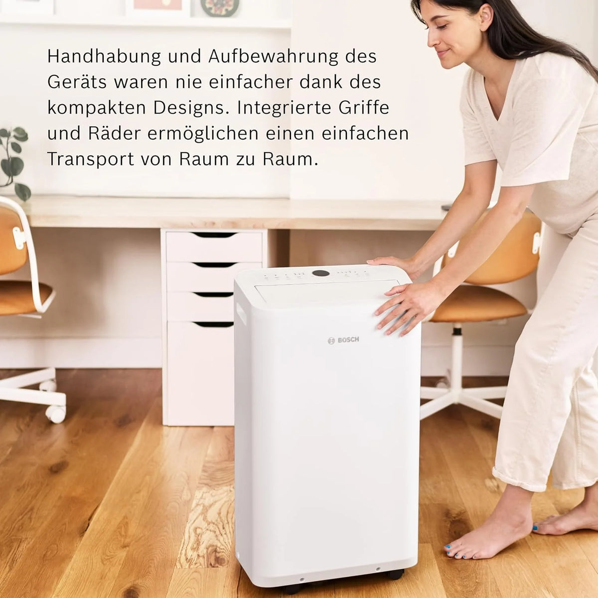 Aire acondicionado portátil Bosch Cool 4000 (modelo 2026) – 3 en 1: Aire acondicionado, deshumidificador y ventilador – 2,6 kW para habitaciones de hasta 35 m² – Con modo automático, modo silencioso y modo reposo.
