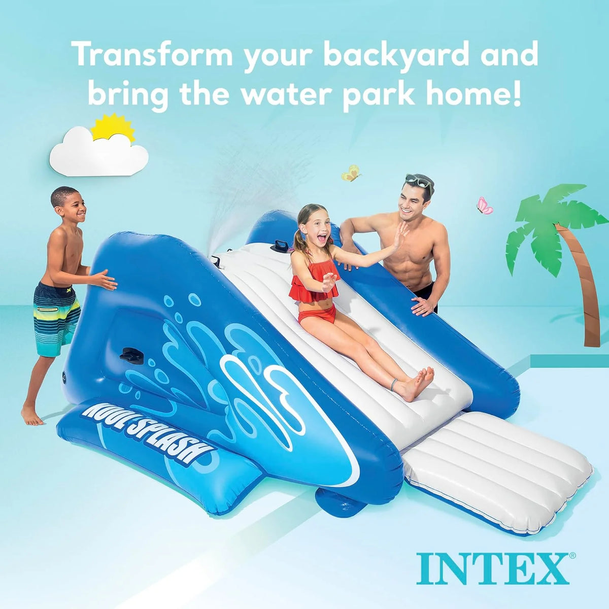 2026 Inflatable Water Slide Swimming Pool Play Center with Built in Sprayers for Kids and Adults, Ages 6 and Up, Blue