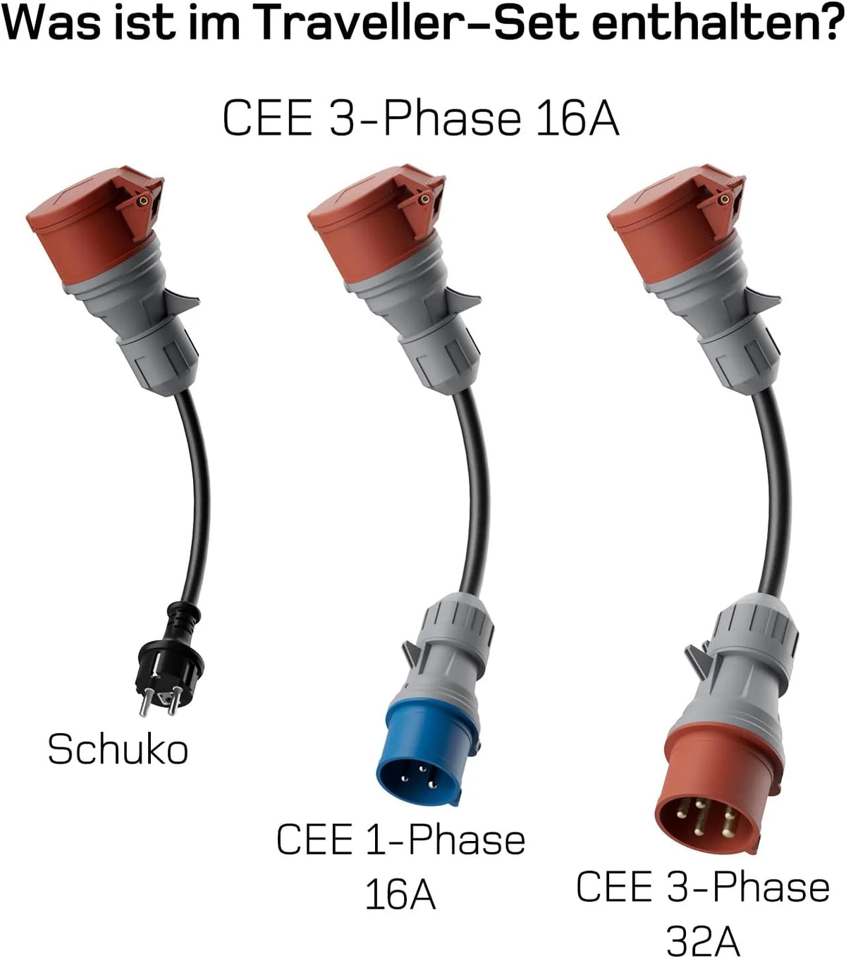 Estación de carga/wallbox móvil 2026 dé de 11kW [trifásica|7m|6 – 16A] con kit de adaptadores Traveller, cable de carga CEE 16A a tipo 2 y cargador para vehículos eléctricos Model Y/3, ID.3/4/5, MG4, EX30, e – up, e – tron, Zoe y otros vehículos