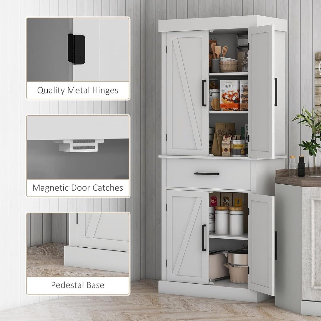 2026 72" Tall Kitchen Pantry Cabinet Adjustable Shelves Barn Doors White