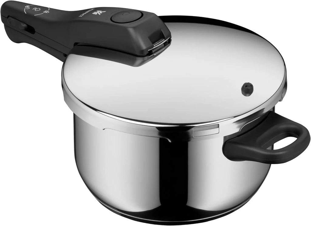 2026 Juego de olla a presión WMF Perfect One Pot para inducción, 2 piezas, capacidad de 4,5 L y 3 L, indicador de cocción grande, 2 niveles de cocción, asa de tapa extraíble, apto para todo tipo de cocinas, acero inoxidable.