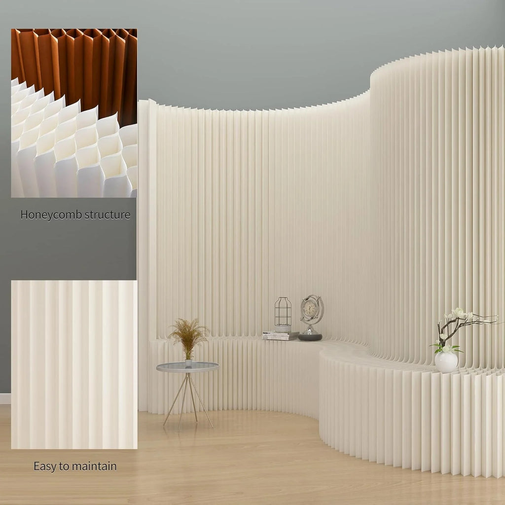 Separador de ambientes plegable 2026 con estante de almacenamiento, mampara de privacidad flexible, ideal para oficina, sala de estar, tiendas, dormitorio, balcón (blanco) (300 x 43 x 200 cm)