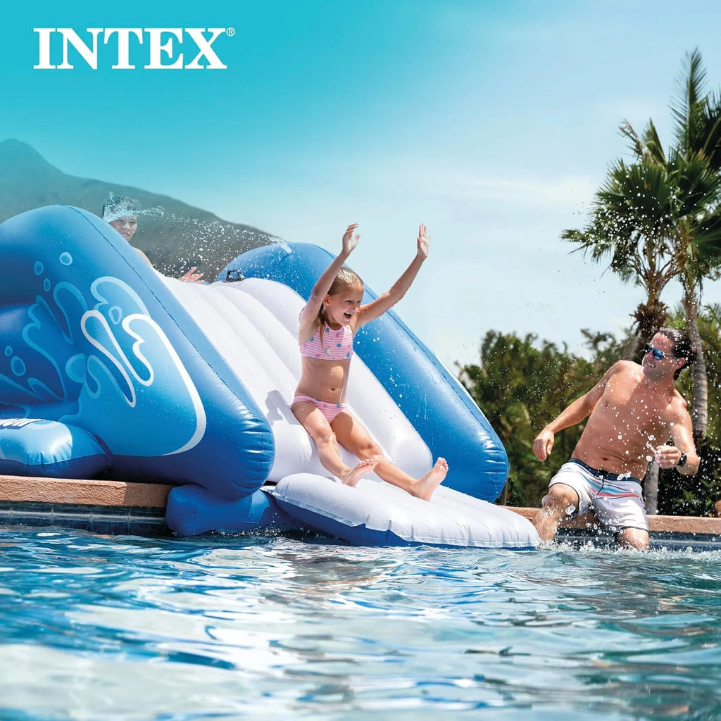 2026 Inflatable Water Slide Swimming Pool Play Center with Built in Sprayers for Kids and Adults, Ages 6 and Up, Blue