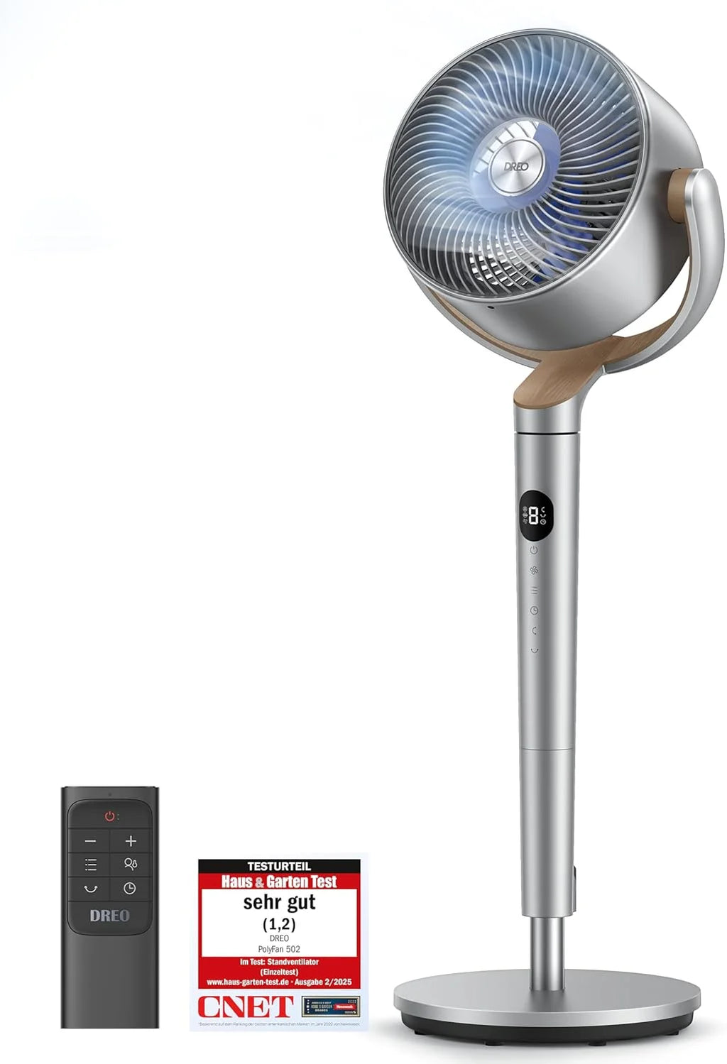 Ventilador de pedestal silencioso Dreo 2026 de 20 dB, oscilante omnidireccional de 120°+120°, alcance del viento de 26 m, caudal de aire de 1200 m³/h, circulador de aire turbo real, altura de 102 cm, 3 modos, 8 velocidades.