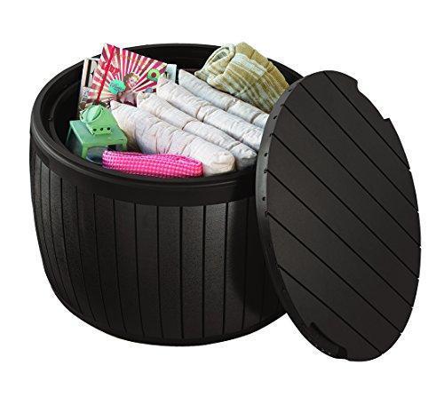 2026 37 gallon Round Deck Box, Patio Table for Outdoor Cushion Storage, Brown