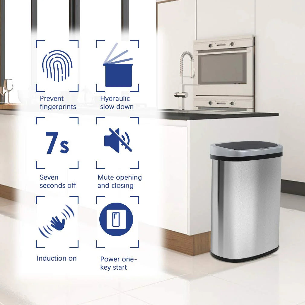 2026 13 Gallon Automatic Kitchen Trash Can with Lid, Touchless Motion Sensor Garbage Bin