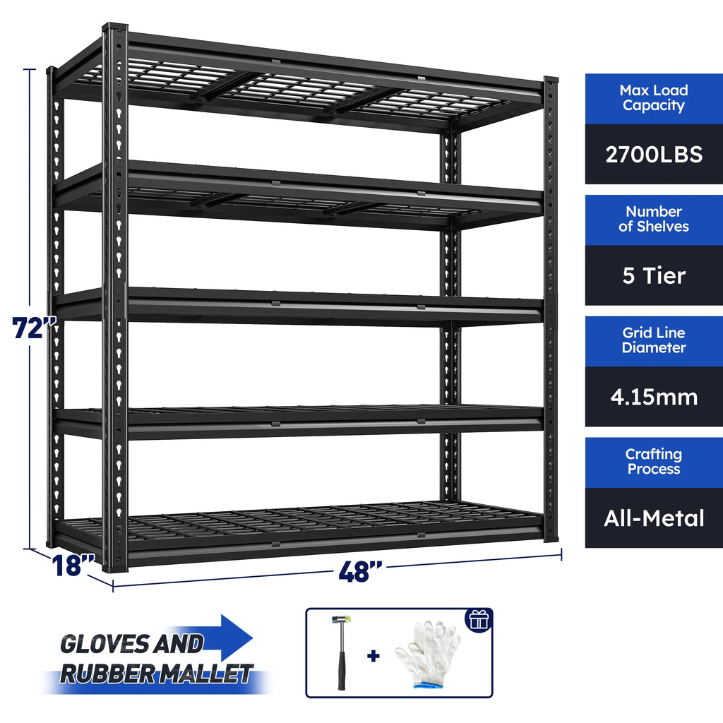 2026 REIBII 48" W Garage Shelving Units 5 Tier Storage Shelves Heavy Duty Adjustable Metal Utility Shelf-72" H x 48" W x 24" D
